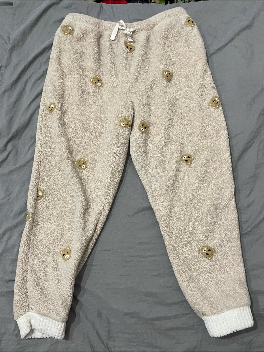 Women's Cream Teddy Bear Fleece Pajama Pants